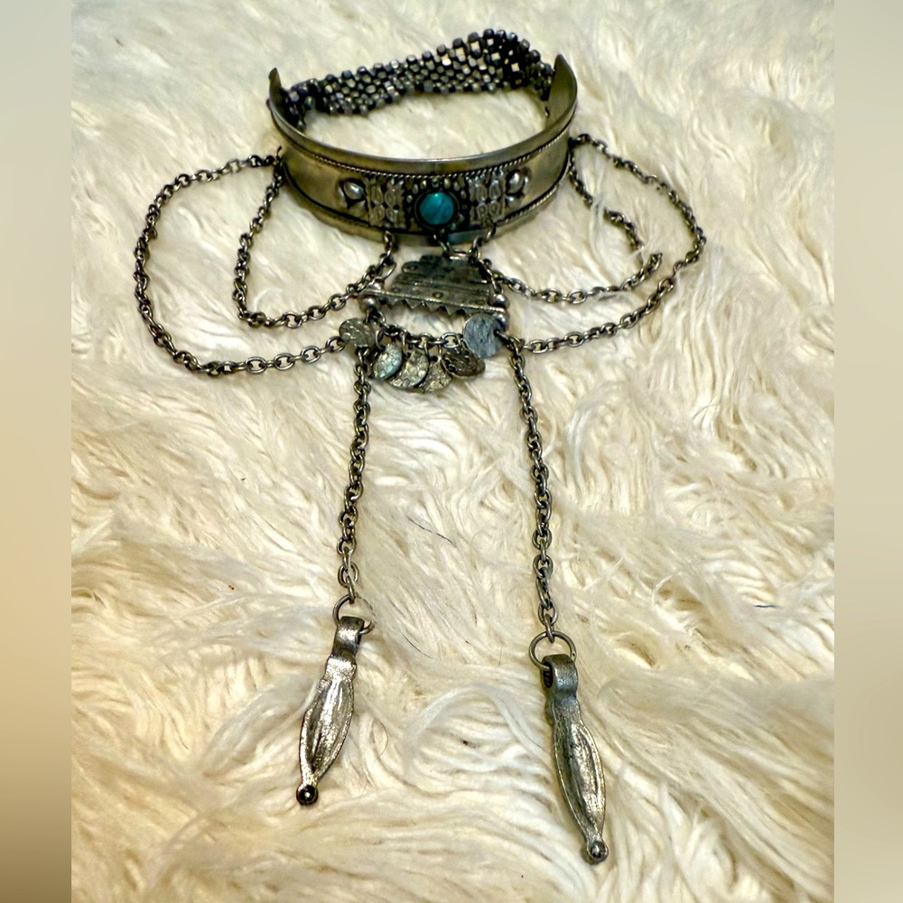 Free People Silver Arm Bracelet with Tibetan Turquoise stone accent